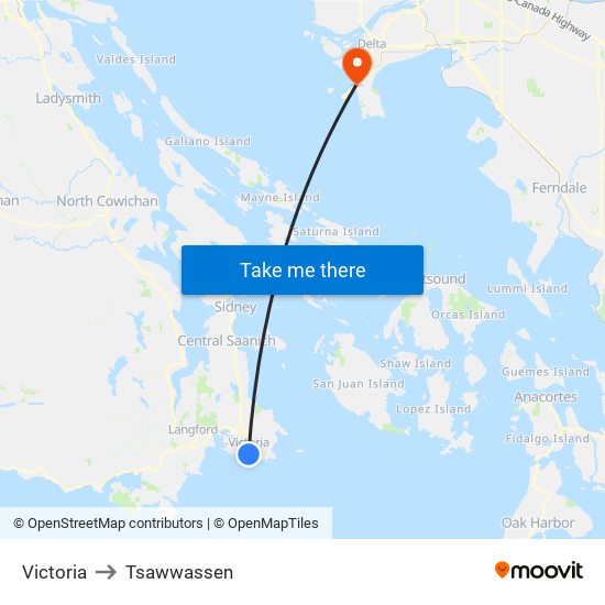 Victoria to Tsawwassen map