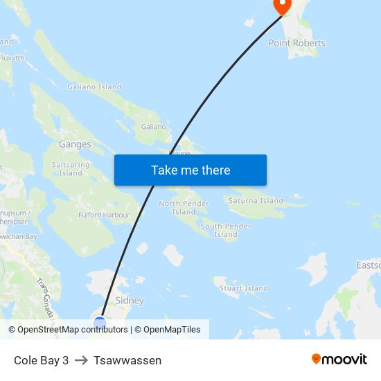 Cole Bay 3 to Tsawwassen map