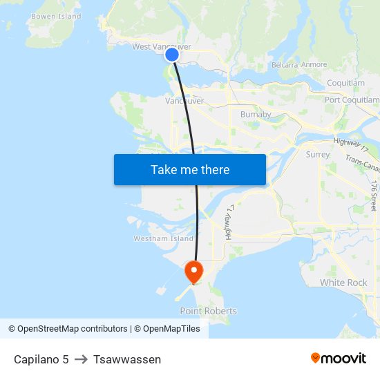 Capilano 5 to Tsawwassen map