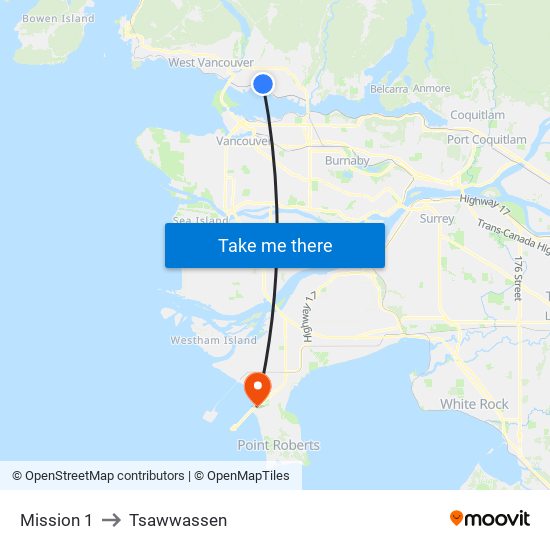 Mission 1 to Tsawwassen map