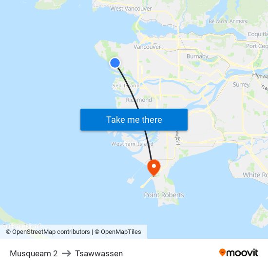 Musqueam 2 to Tsawwassen map