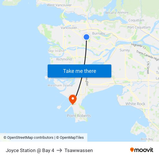 Joyce Station @ Bay 4 to Tsawwassen map