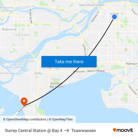 Surrey Central Station @ Bay 4 to Tsawwassen map