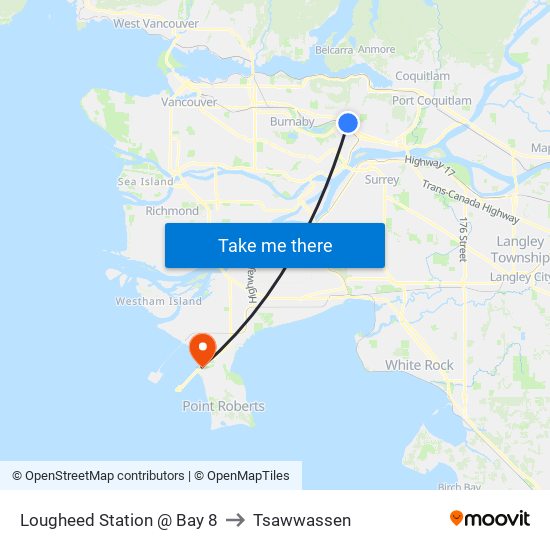 Lougheed Station @ Bay 8 to Tsawwassen map