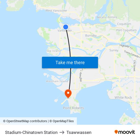 Stadium-Chinatown Station to Tsawwassen map