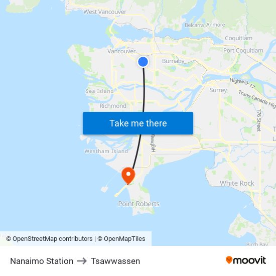 Nanaimo Station to Tsawwassen map