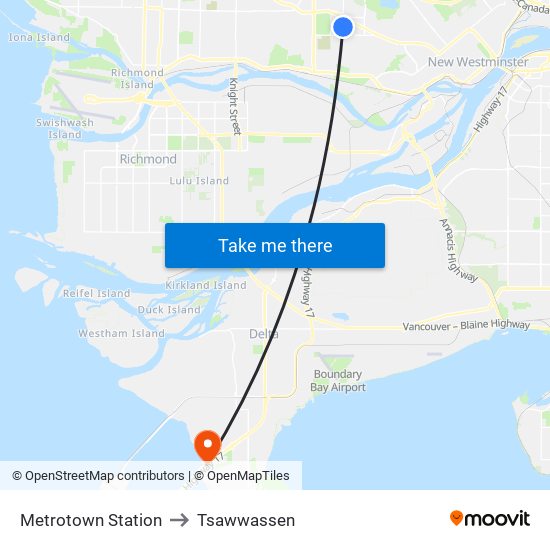 Metrotown Station to Tsawwassen map
