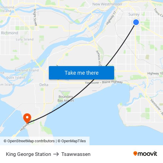 King George Station to Tsawwassen map