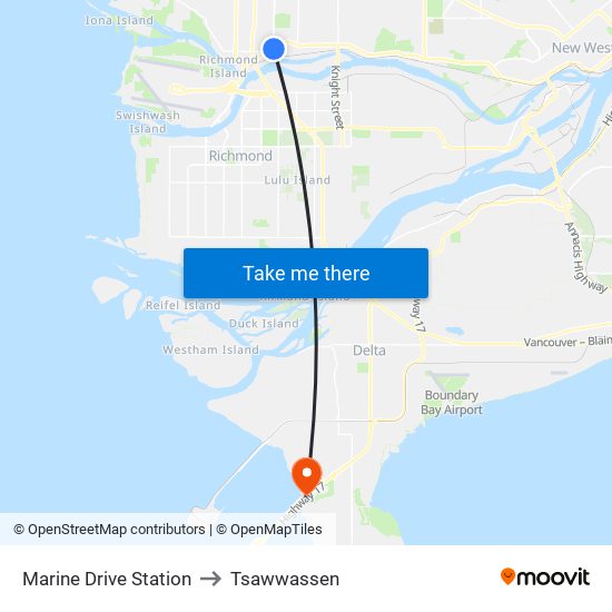 Marine Drive Station to Tsawwassen map