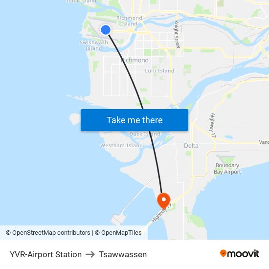 YVR-Airport Station to Tsawwassen map