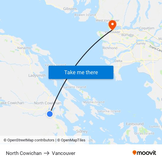 North Cowichan to Vancouver map