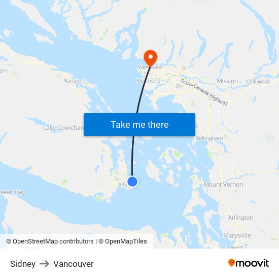 Sidney to Vancouver map