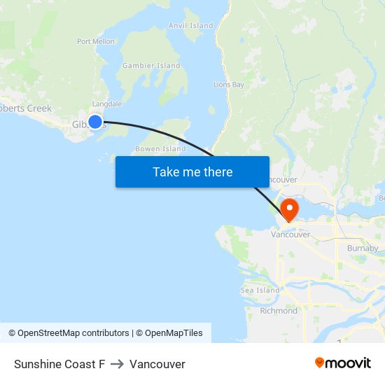 Sunshine Coast F to Vancouver map