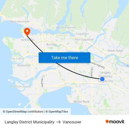 Langley District Municipality to Vancouver map