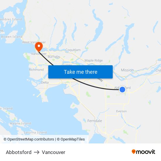 Abbotsford to Vancouver map