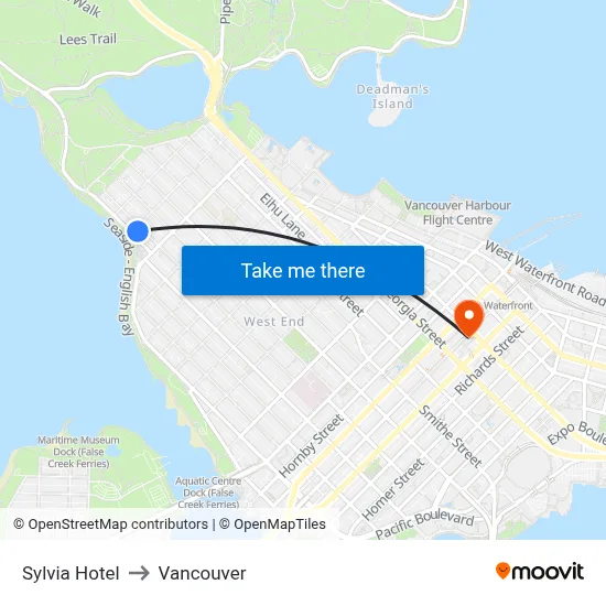 Sylvia Hotel to Vancouver map