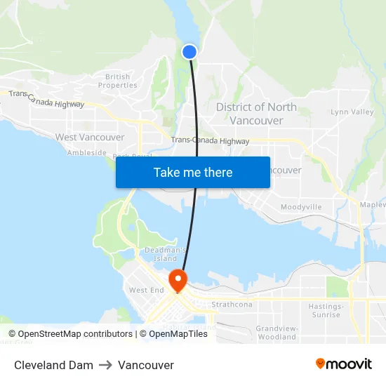Cleveland Dam to Vancouver map