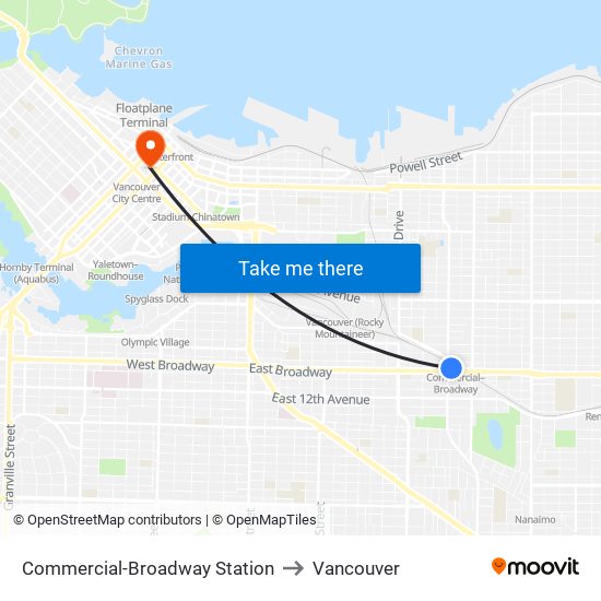 Commercial-Broadway Station to Vancouver map