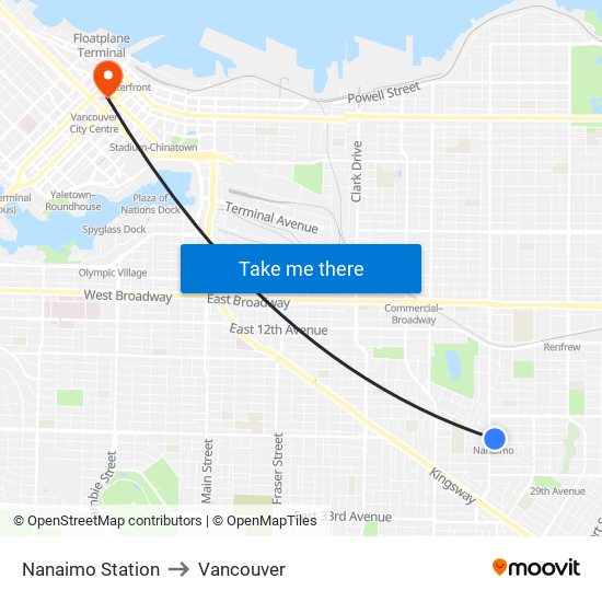 Nanaimo Station to Vancouver map