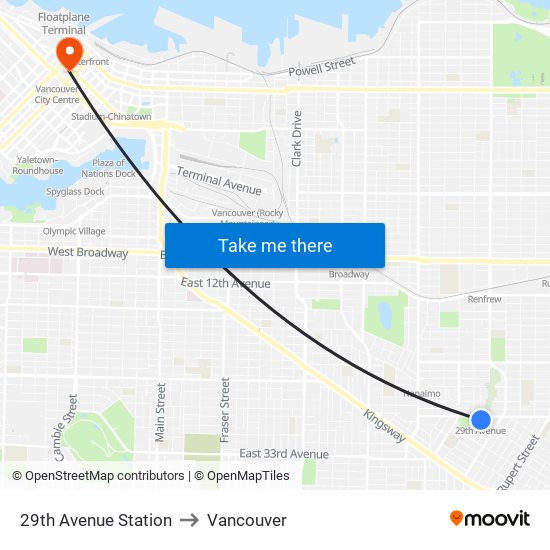 29th Avenue Station to Vancouver map