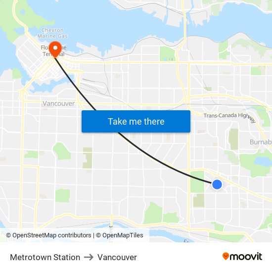 Metrotown Station to Vancouver map