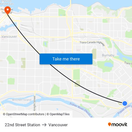 22nd Street Station to Vancouver map