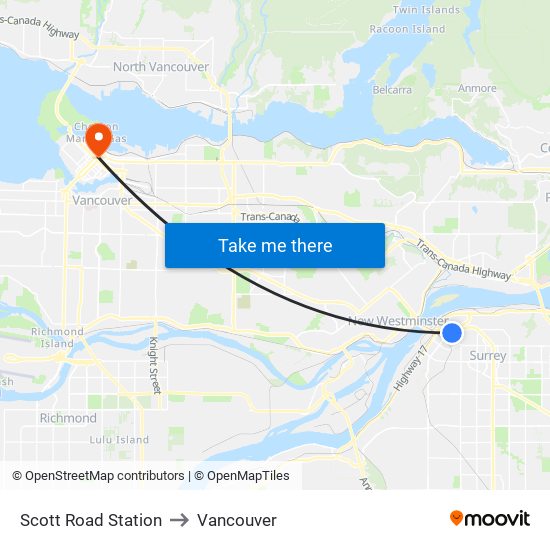Scott Road Station to Vancouver map