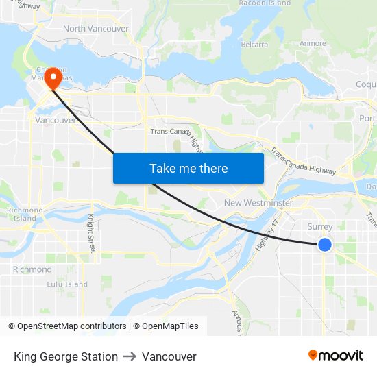 King George Station to Vancouver map
