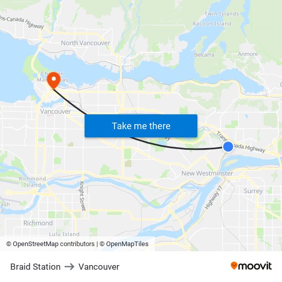 Braid Station to Vancouver map