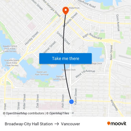 Broadway-City Hall Station to Vancouver map