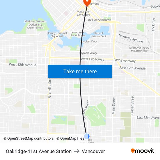 Oakridge-41st Avenue Station to Vancouver map