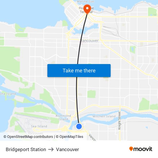 Bridgeport Station to Vancouver map