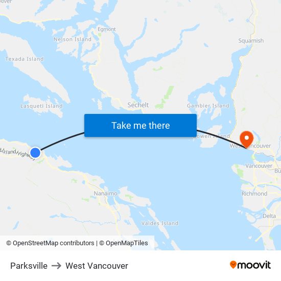 Parksville to West Vancouver map
