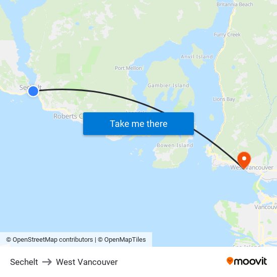 Sechelt to West Vancouver map
