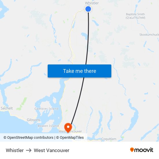 Whistler to West Vancouver map