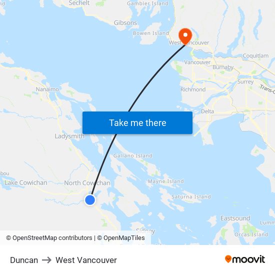 Duncan to West Vancouver map