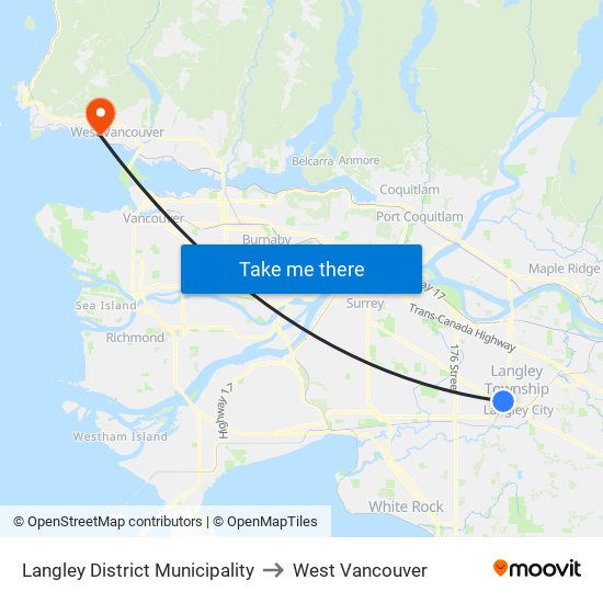 Langley District Municipality to West Vancouver map