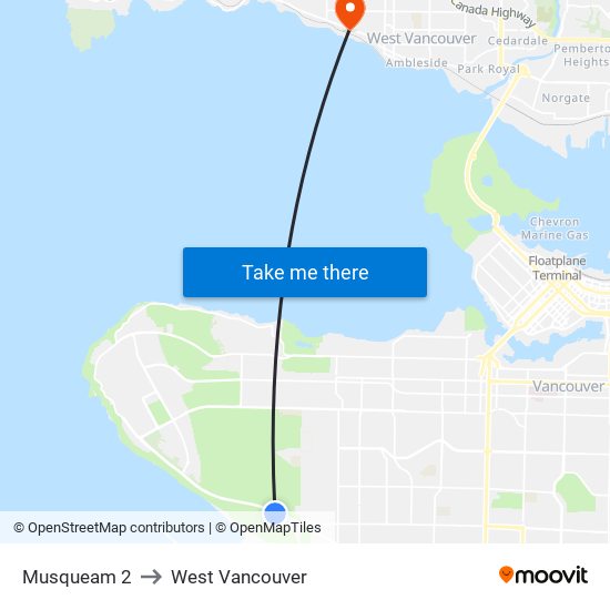 Musqueam 2 to West Vancouver map