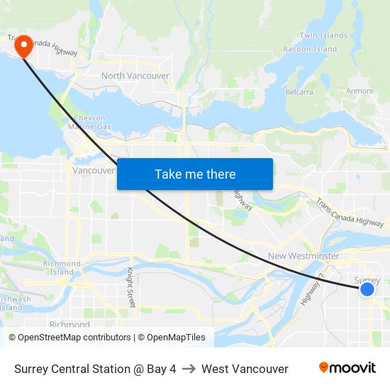 Surrey Central Station @ Bay 4 to West Vancouver map