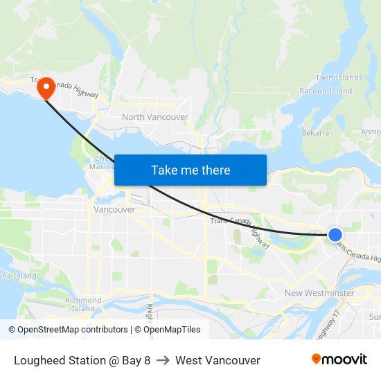 Lougheed Station @ Bay 8 to West Vancouver map