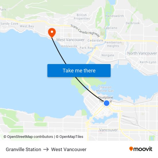 Granville Station to West Vancouver map