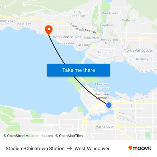 Stadium-Chinatown Station to West Vancouver map