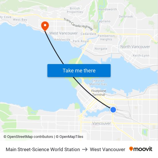 Main Street-Science World Station to West Vancouver map