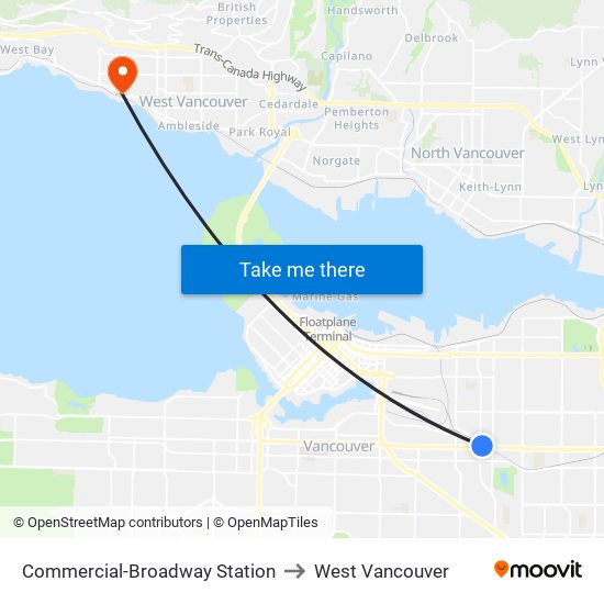 Commercial-Broadway Station to West Vancouver map