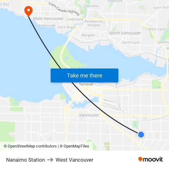 Nanaimo Station to West Vancouver map