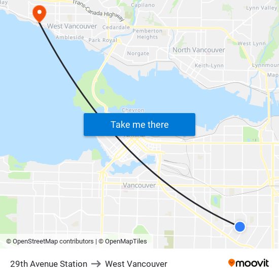 29th Avenue Station to West Vancouver map