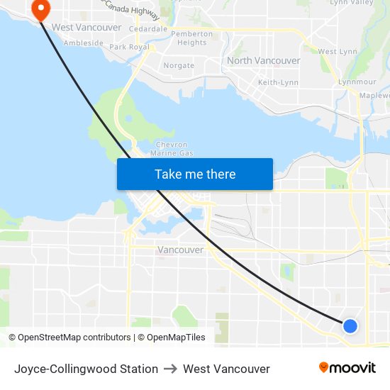 Joyce-Collingwood Station to West Vancouver map