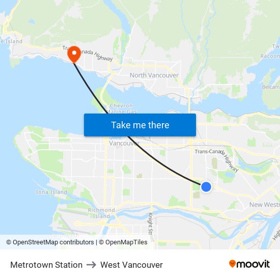 Metrotown Station to West Vancouver map