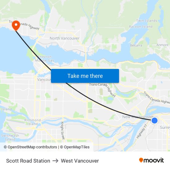 Scott Road Station to West Vancouver map