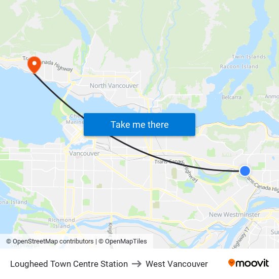 Lougheed Town Centre Station to West Vancouver map